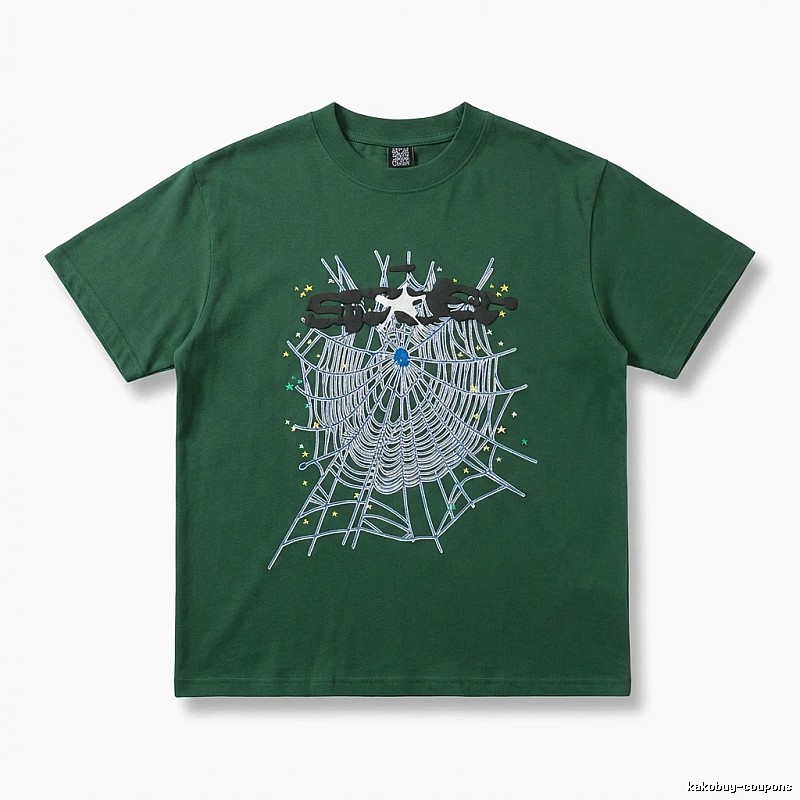 Sp5der Spider Web Print Dark Green T-shirt
