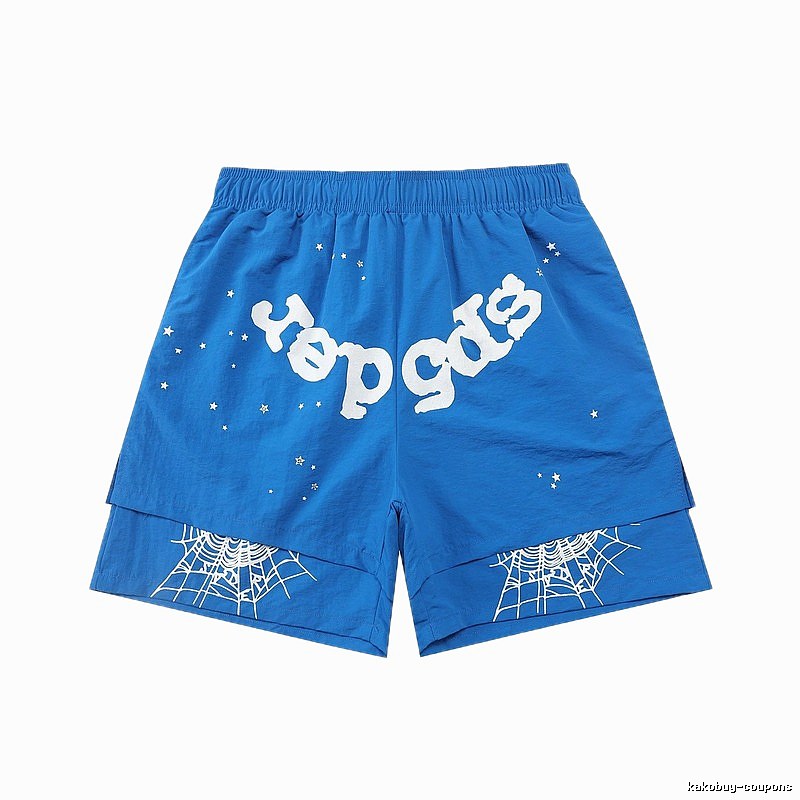 Sp5der star - printed blue shorts