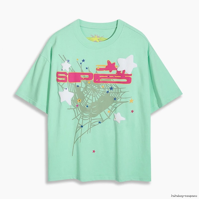 Sp5der star - printed light green T - shirt
