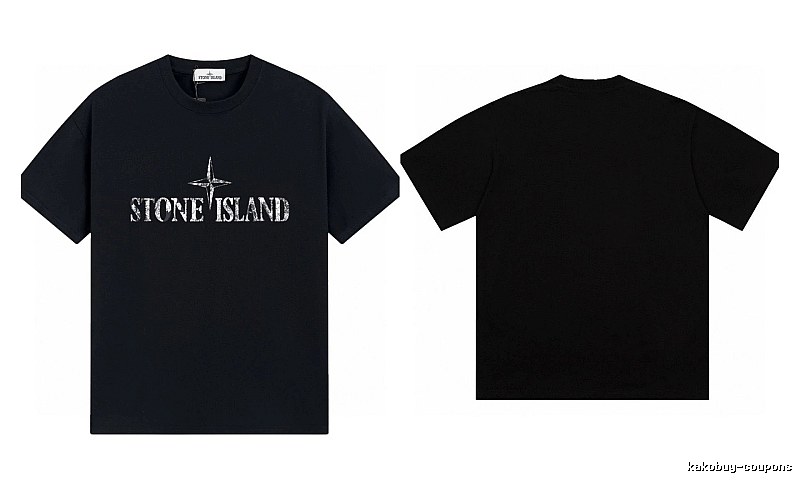 Stone Island Classic Distressed Street Style Black Short Sleeve T-Shirt