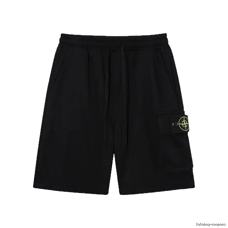 Stone Island Compass Logo Workwear Style Black Shorts