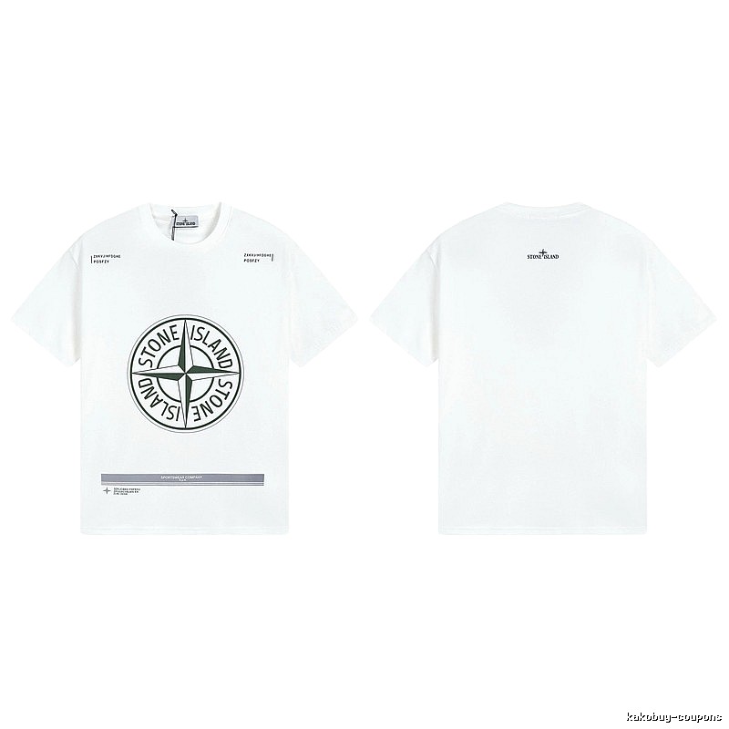 Stone Island Compass Print Casual Style White Short-sleeve T-shirt