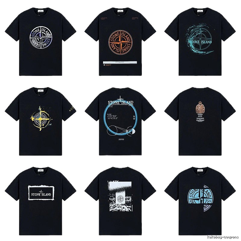 Stone Island Compass Print Street Style Black T-Shirt