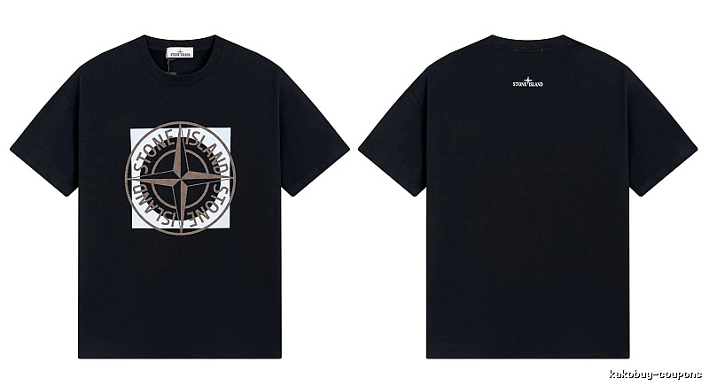 Stone Island Compass Print Street Style Black T-Shirt