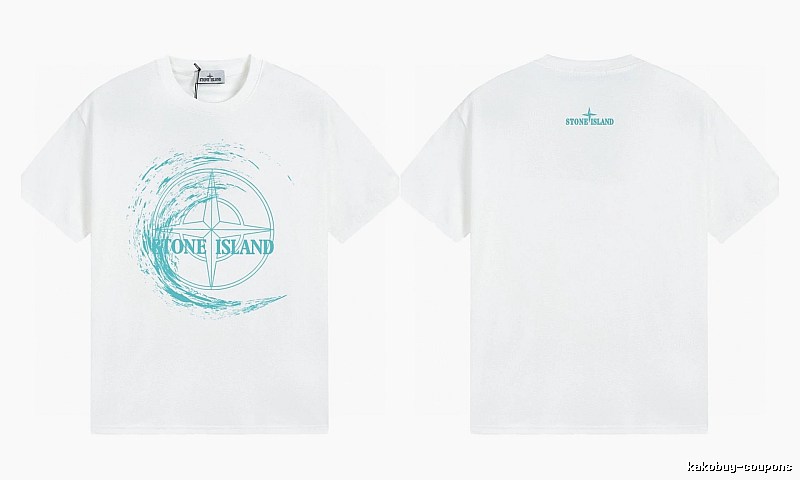 Stone Island Compass Print Street Style White T-Shirt