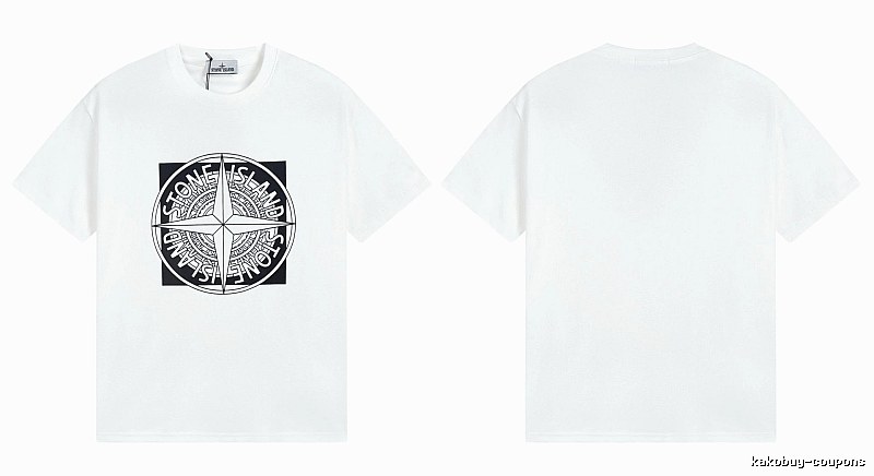 Stone Island Compass Print Street Style White T-Shirt
