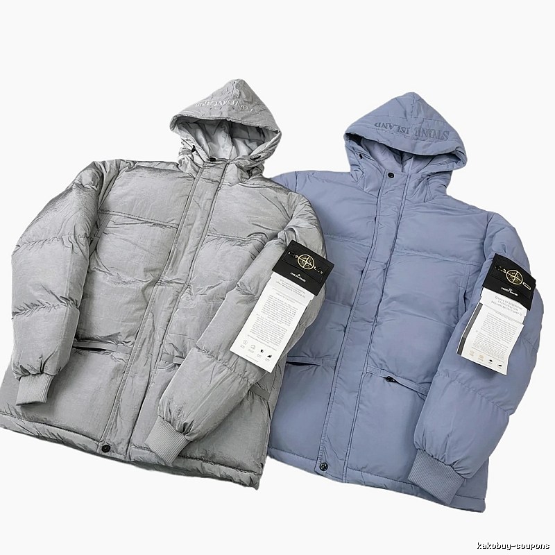 Stone Island hooded minimalist grey-blue down jacket