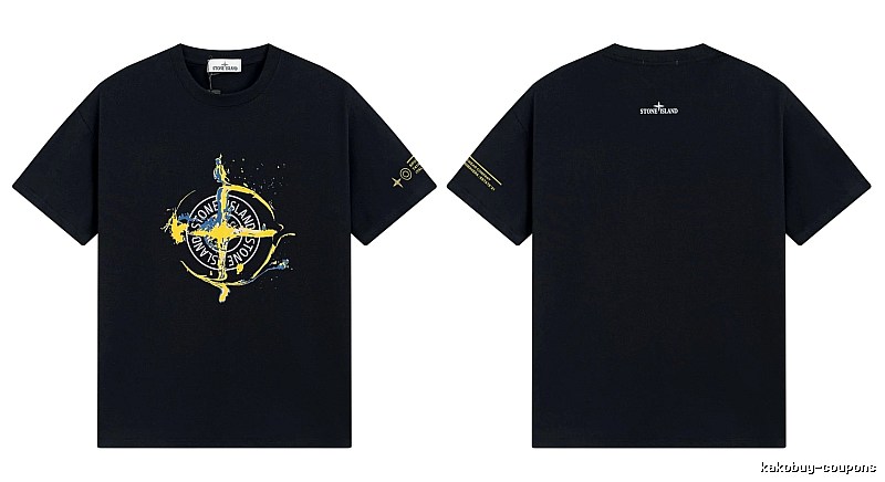 Stone Island Ink-splattered Street Style Black Short-sleeve T-shirt