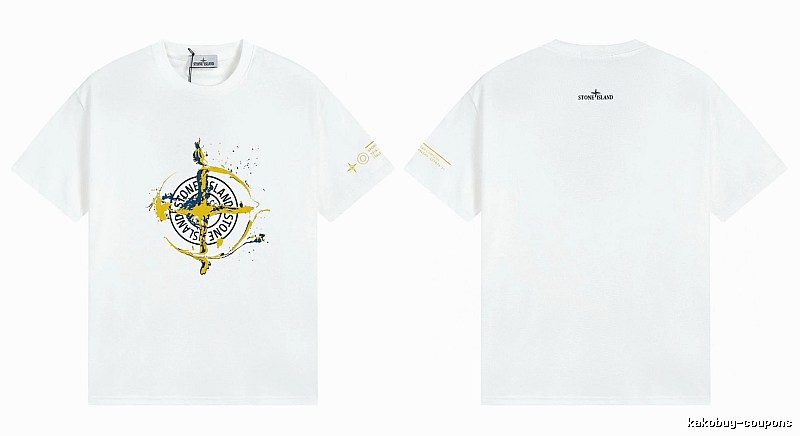Stone Island Ink-splattered Trendy Style White T-shirt