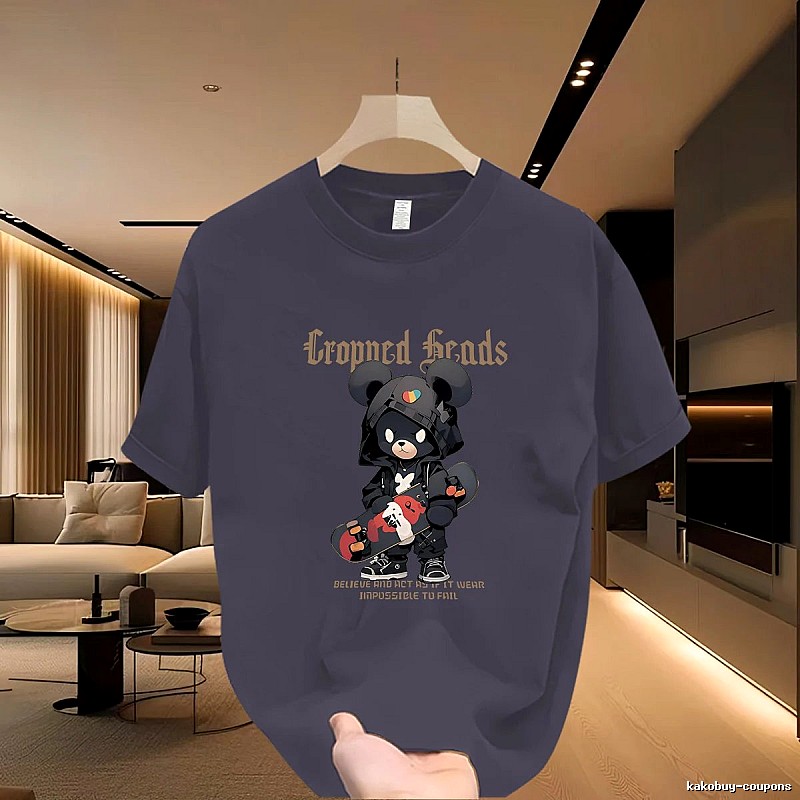 Streetwear Brand Skateboard Bear Street Style Dark Grey Printed T-Shirt