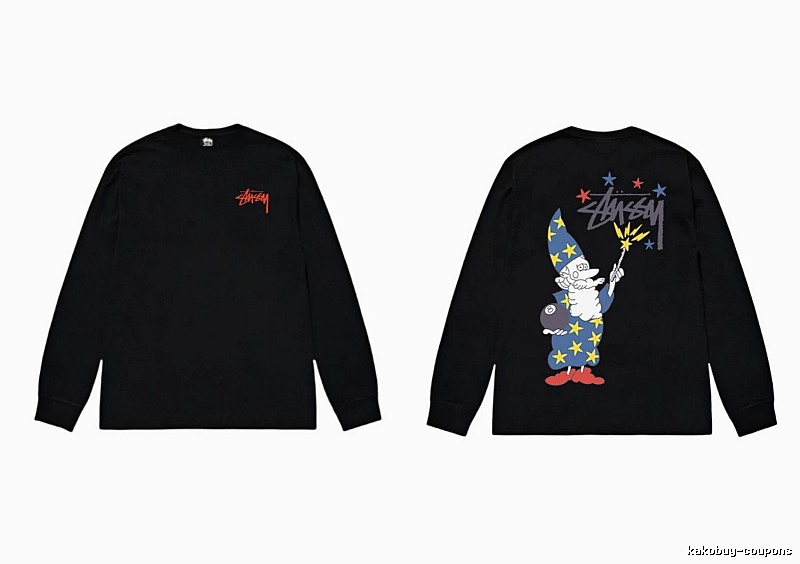 Stussy cartoon fun style black long-sleeved shirt