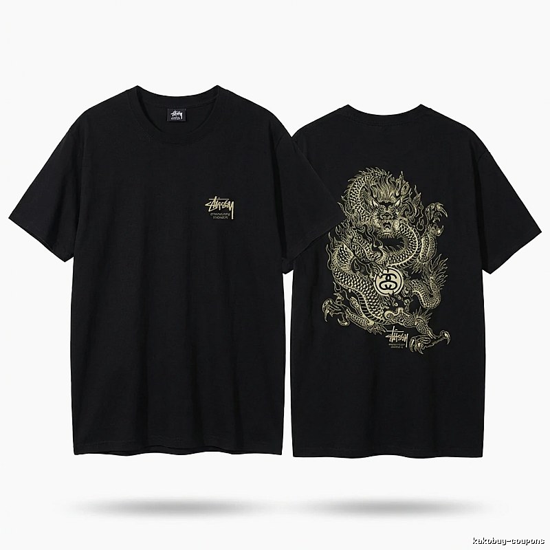 Stussy Dragon Pattern Chinese Style Black T-shirt