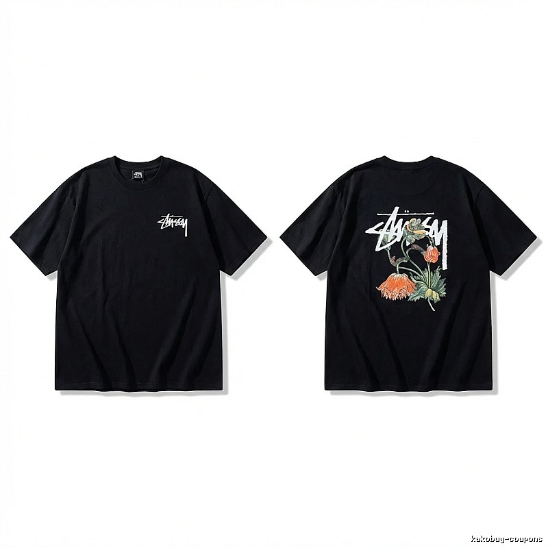 Stussy floral-style black T-shirt
