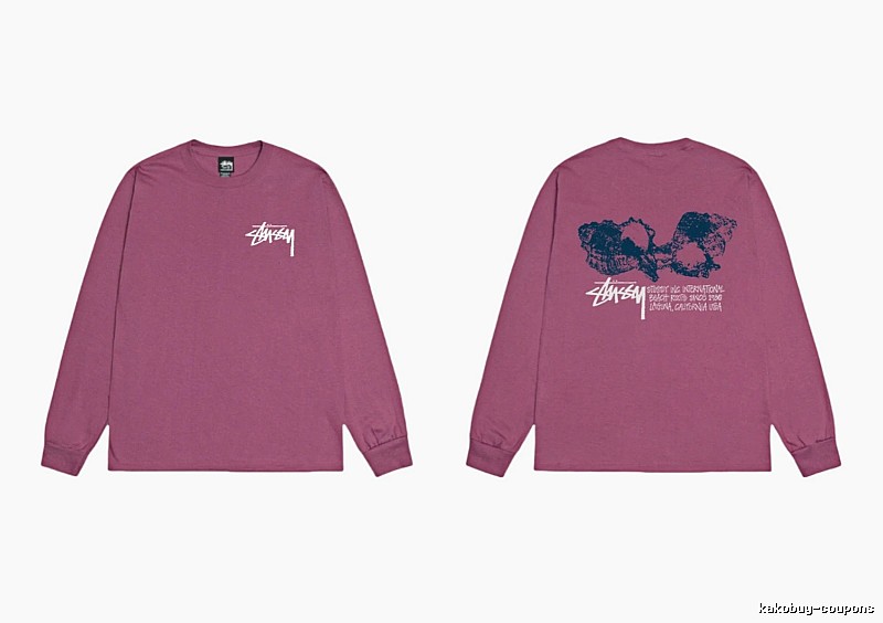 Stussy printed retro style rose red long sleeves