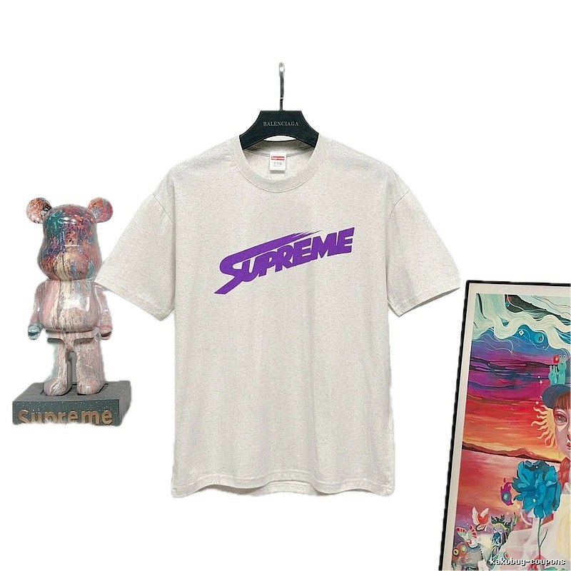 Supreme Printed Street Style Light Heather Grey Short-sleeve T-shirt
