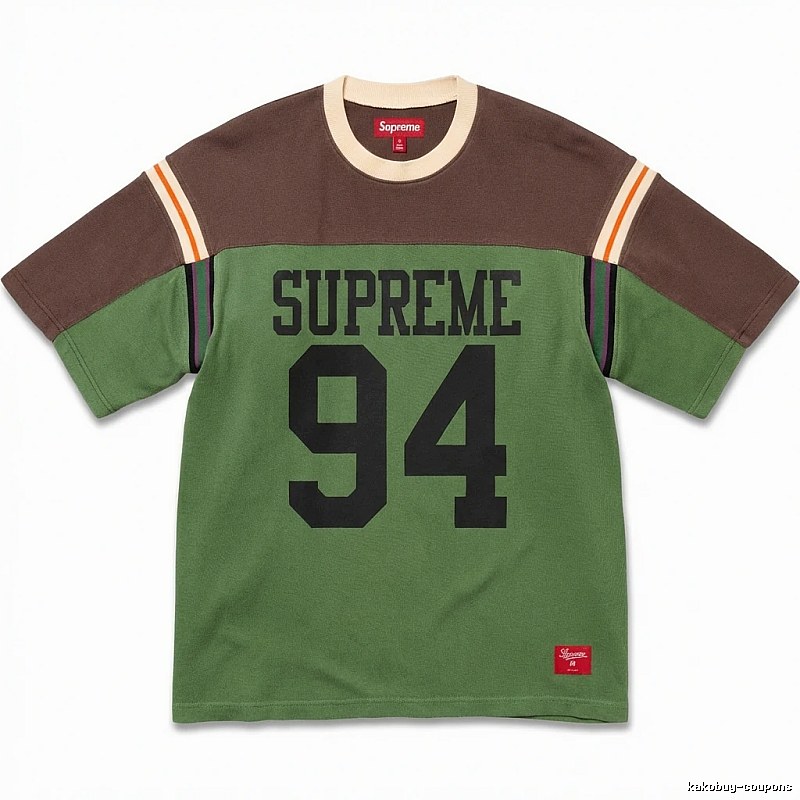 Supreme retro-style green and brown color-blocking T-shirt