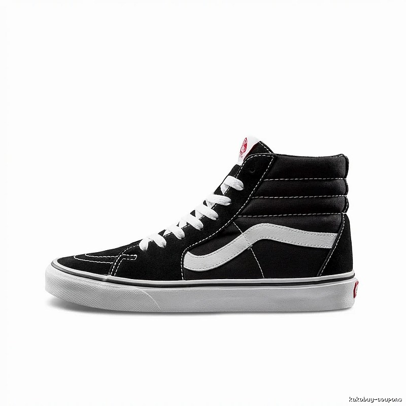Vans classic high-top black and white canvas shoes.
