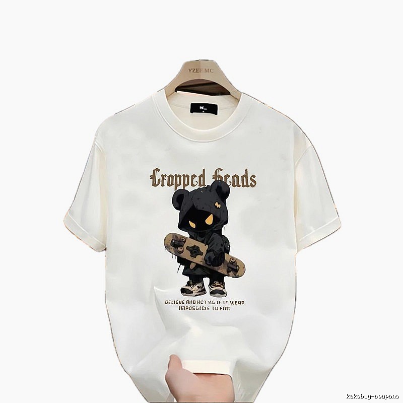 YZEEMC Bear Print Dark Style Off-white T-shirt